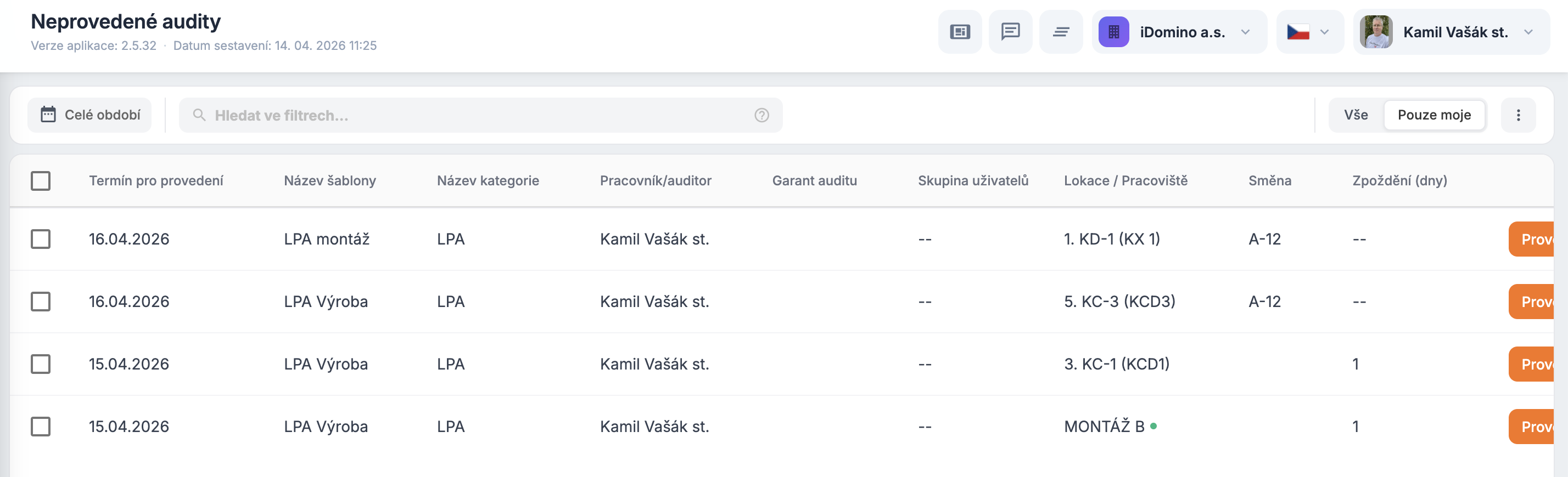 iDomino - Reporty neprovedených auditů