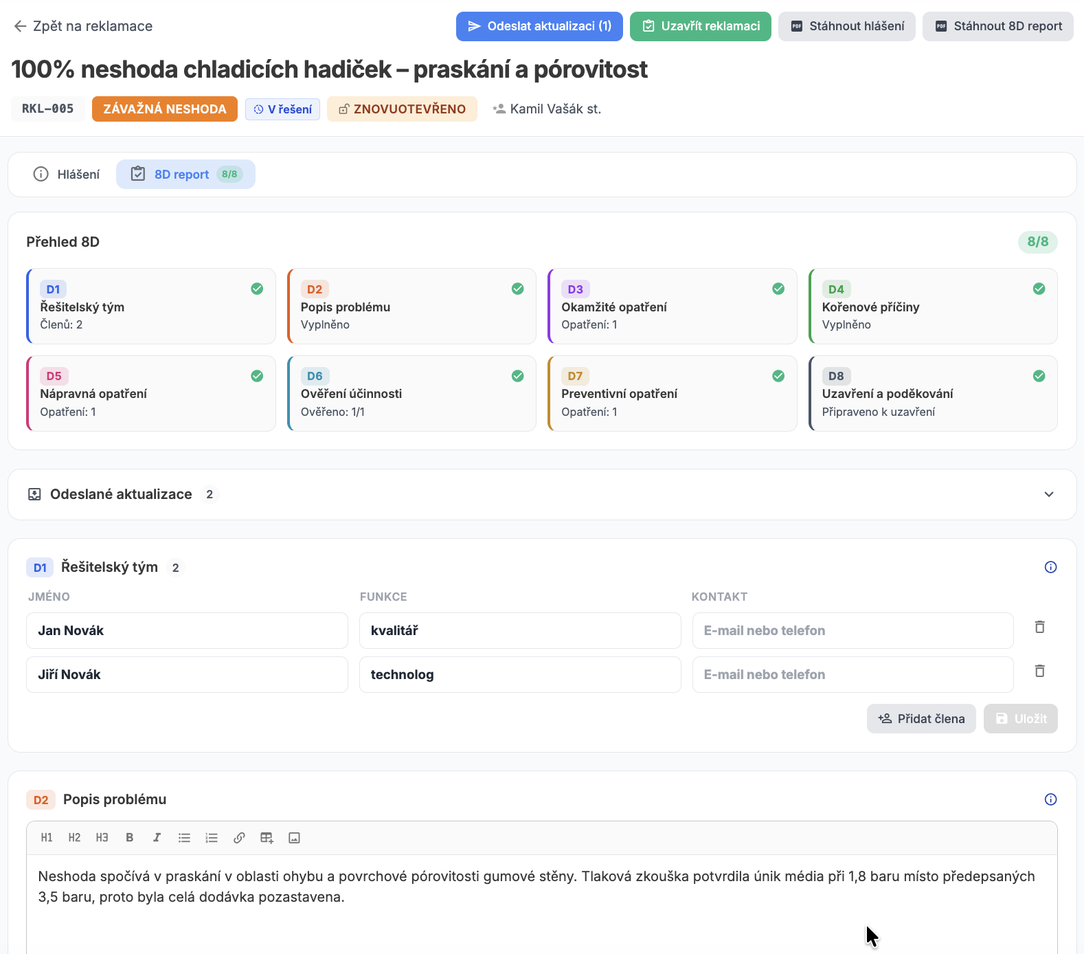 iDomino - dodavatelský portál s rozpracovaným 8D reportem