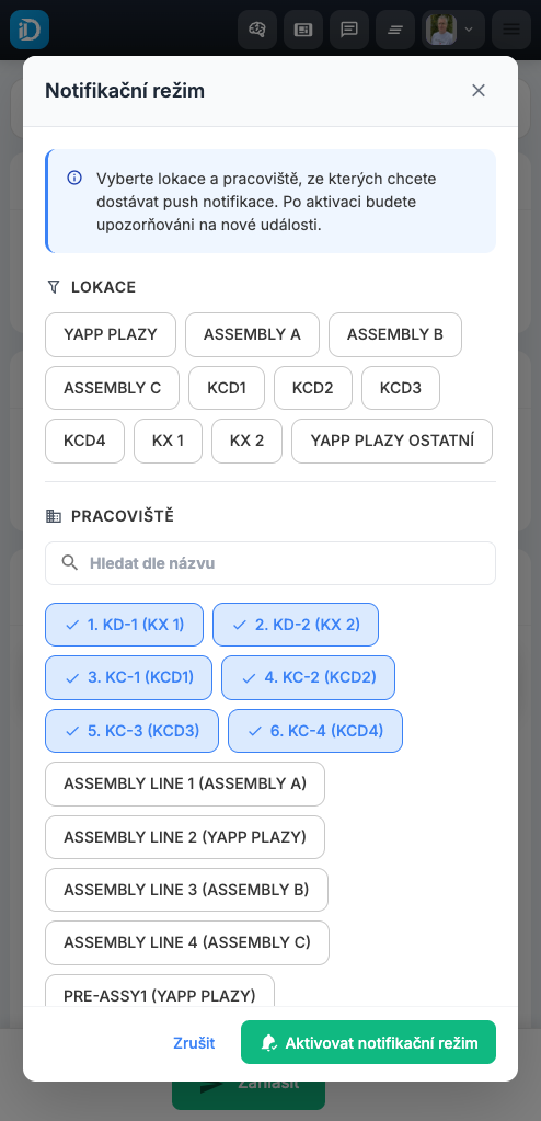 iDomino - Notifikace na mobil